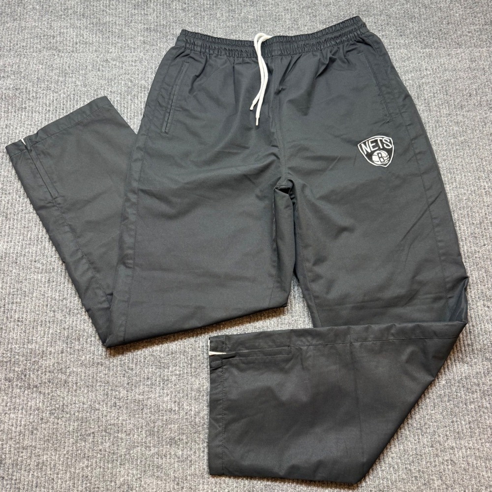 Zipway Brooklyn Nets NBA Mens Medium Black Mesh Lined‎ Warm Up Track Pants Zip